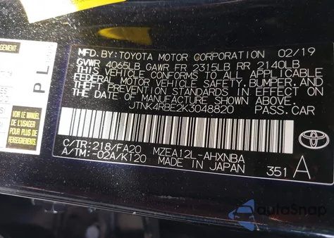 2019 Toyota Corolla Se from USA, damaged, VIN JTNK4RBE2K3048820